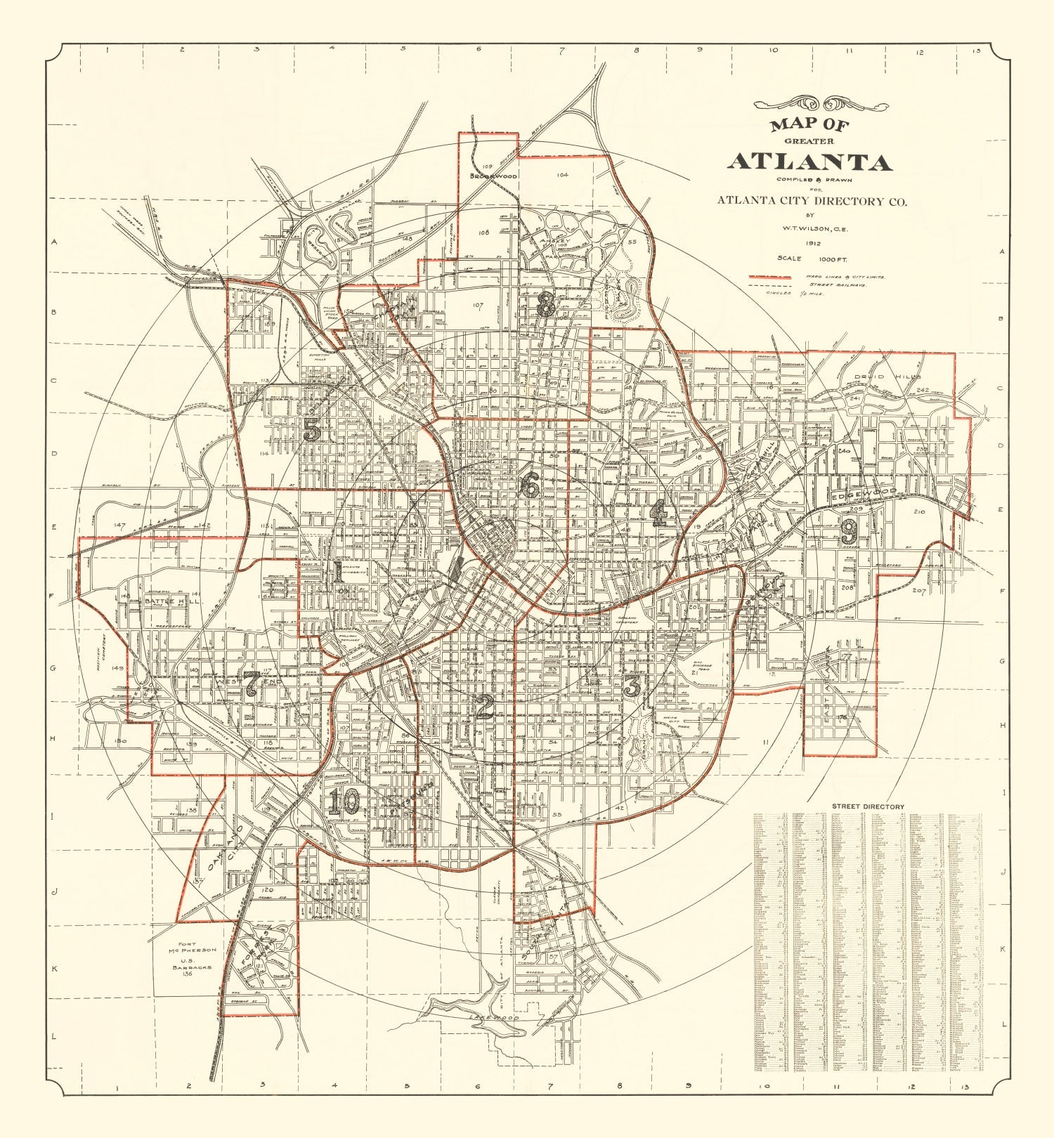 Vintage Map of Atlanta, Georgia 1912