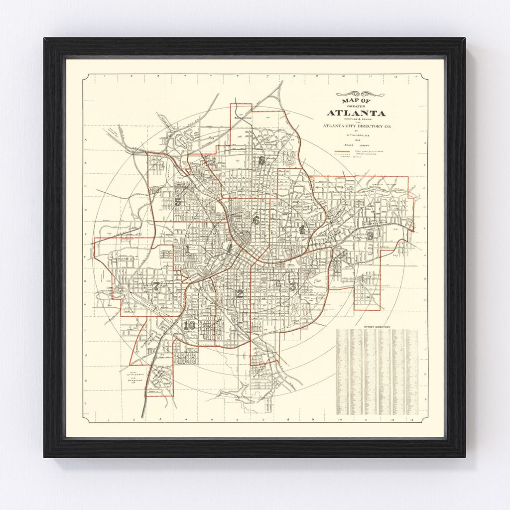 Vintage Map of Atlanta, Georgia 1912