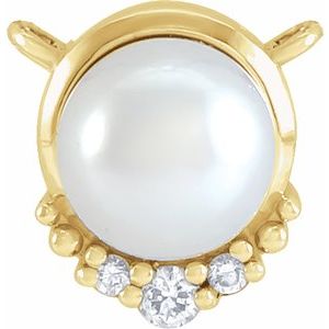 14K Yellow Gold Cultured White Akoya Pearl & .025 CTW Natural Diamond Necklace Center