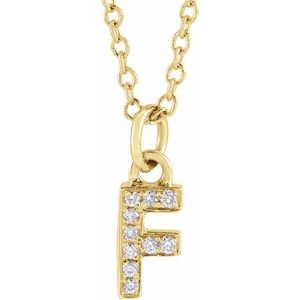 14K Yellow Gold .04 CTW Natural Diamond Petite Initial F 16-18" Necklace