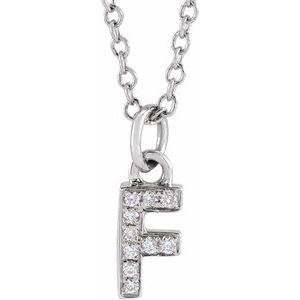 14K White Gold .04 CTW Natural Diamond Petite Initial F 16-18" Necklace