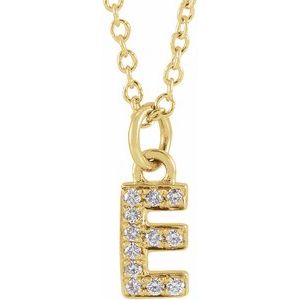 14K Yellow Gold .04 CTW Natural Diamond Petite Initial E 16-18" Necklace