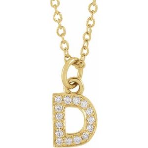 14K Yellow Gold .05 CTW Natural Diamond Petite Initial D 16-18" Necklace
