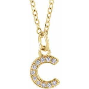 14K Yellow Gold .04 CTW Natural Diamond Petite Initial C 16-18" Necklace