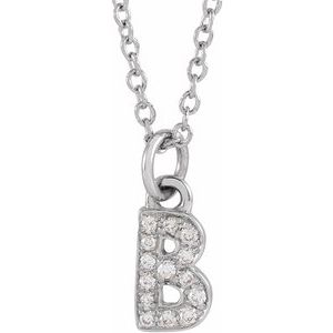 14K White Gold .05 CTW Natural Diamond Petite Initial B 16-18" Necklace