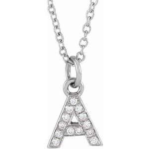 14K White Gold .05 CTW Natural Diamond Petite Initial A 16-18" Necklace