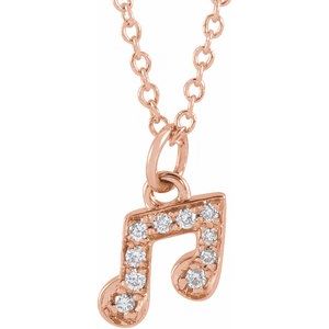 14K Rose Gold .05 CTW Natural Diamond Petite Music Note 16-18" Necklace