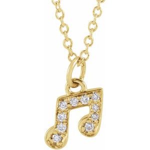 14K Yellow Gold .05 CTW Natural Diamond Petite Music Note 16-18" Necklace