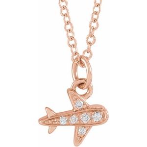 14K Rose Gold .025 CTW Natural Diamond Petite Airplane 16-18" Necklace