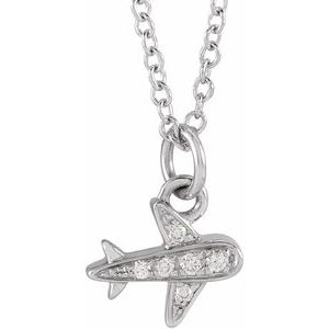 14K White Gold .025 CTW Natural Diamond Petite Airplane 16-18" Necklace