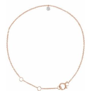 14K Rose Gold 1/6 CT Drilled Natural Diamond Solitaire 9" Anklet