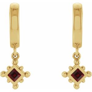 14K Yellow Gold Natural Mozambique Garnet Beaded Bezel-Set Hoop Earrings