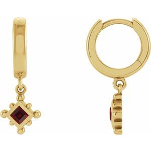 14K Yellow Gold Natural Mozambique Garnet Beaded Bezel-Set Hoop Earrings