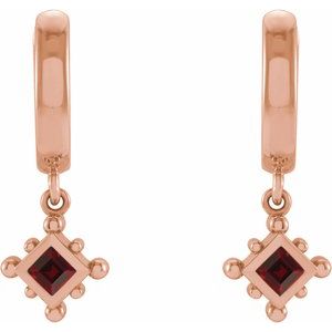 14K Rose Gold Natural Mozambique Garnet Beaded Bezel-Set Hoop Earrings – image 2