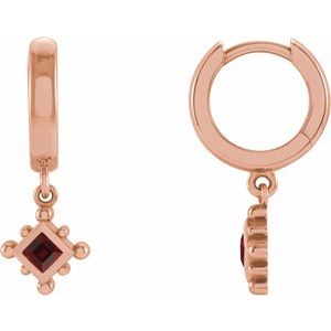 14K Rose Gold Natural Mozambique Garnet Beaded Bezel-Set Hoop Earrings