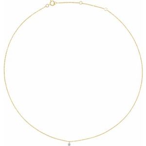 14K Yellow Gold 1/6 CT Drilled Natural Diamond Solitaire 16-18" Necklace