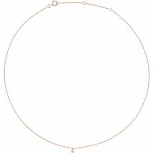 14K Rose Gold 1/6 CT Drilled Natural Diamond Solitaire 16-18" Necklace