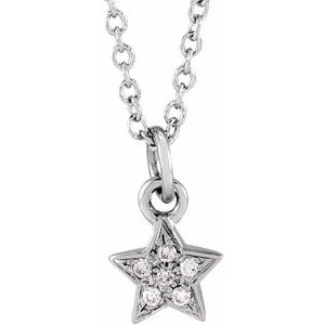 14K White Gold .03 CTW Natural Diamond Youth Petite Star 15" Necklace