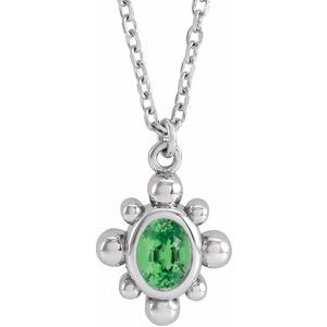 14K White Gold Natural Tsavorite Garnet Beaded 16-18" Necklace