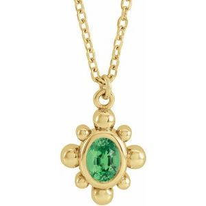 14K Yellow Gold Natural Tsavorite Garnet Beaded 16-18" Necklace