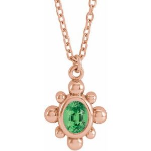 14K Rose Gold Natural Tsavorite Garnet Beaded 16-18" Necklace