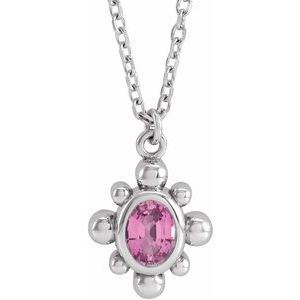 14K White Gold Natural Pink Sapphire Beaded 16-18" Necklace