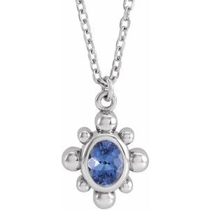 14K White Gold Natural Tanzanite Beaded 16-18" Necklace