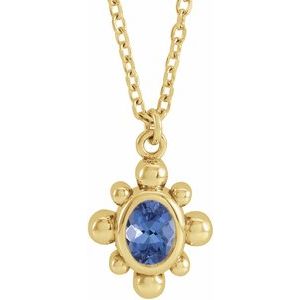 14K Yellow Gold Natural Tanzanite Beaded 16-18" Necklace