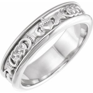 14K X1 White Gold 5.5 mm Claddagh Comfort-Fit Flat Band Size 6.5