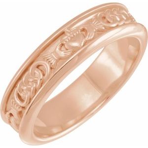18K Rose Gold 5.5 mm Claddagh Comfort-Fit Flat Band Size 11