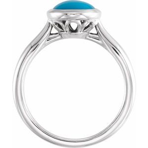 14K White Gold 10x8 mm Natural Turquoise Cabochon Ring