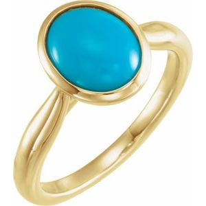 14K Yellow Gold 10x8 mm Natural Turquoise Cabochon Ring