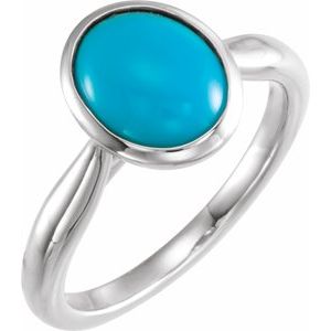 14K White Gold 10x8 mm Natural Turquoise Cabochon Ring