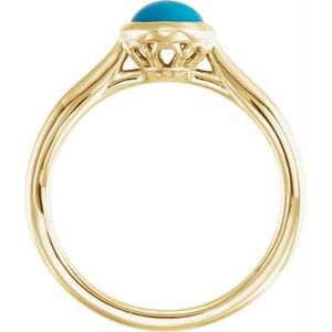 14K Yellow Gold 8x6 mm Natural Turquoise Cabochon Ring