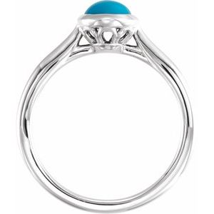 Platinum 8x6 mm Natural Turquoise Cabochon Ring