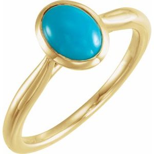 14K Yellow Gold 8x6 mm Natural Turquoise Cabochon Ring