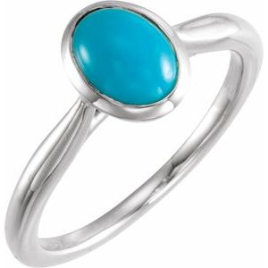 14K White Gold 8x6 mm Natural Turquoise Cabochon Ring