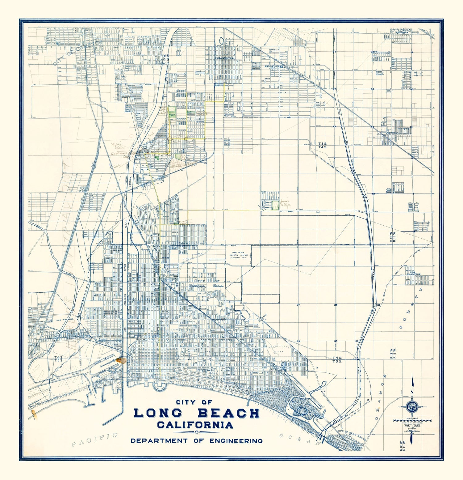 Vintage Map of Long Beach, California 1935