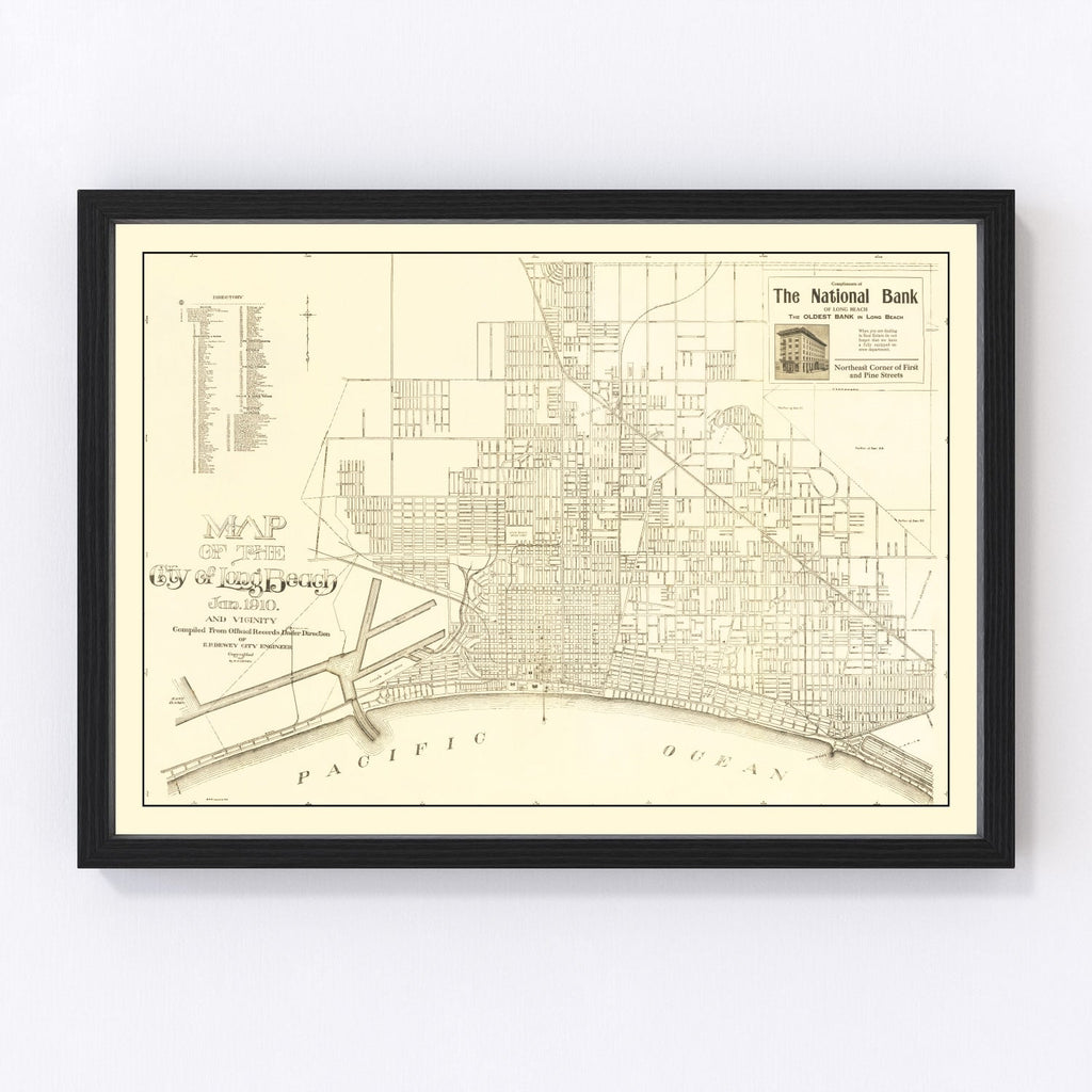 Vintage Map of Long Beach, California 1910