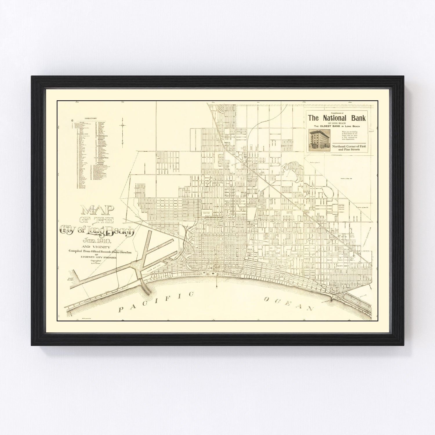 Vintage Map of Long Beach, California 1910