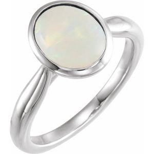 14K White Gold 10x8 mm Natural Ethiopian Opal Cabochon Ring