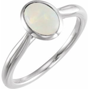 14K White Gold 8x6 mm Natural Ethiopian Opal Cabochon Ring