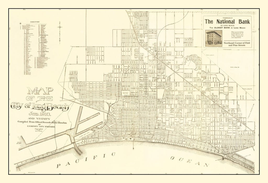 Vintage Map of Long Beach, California 1910