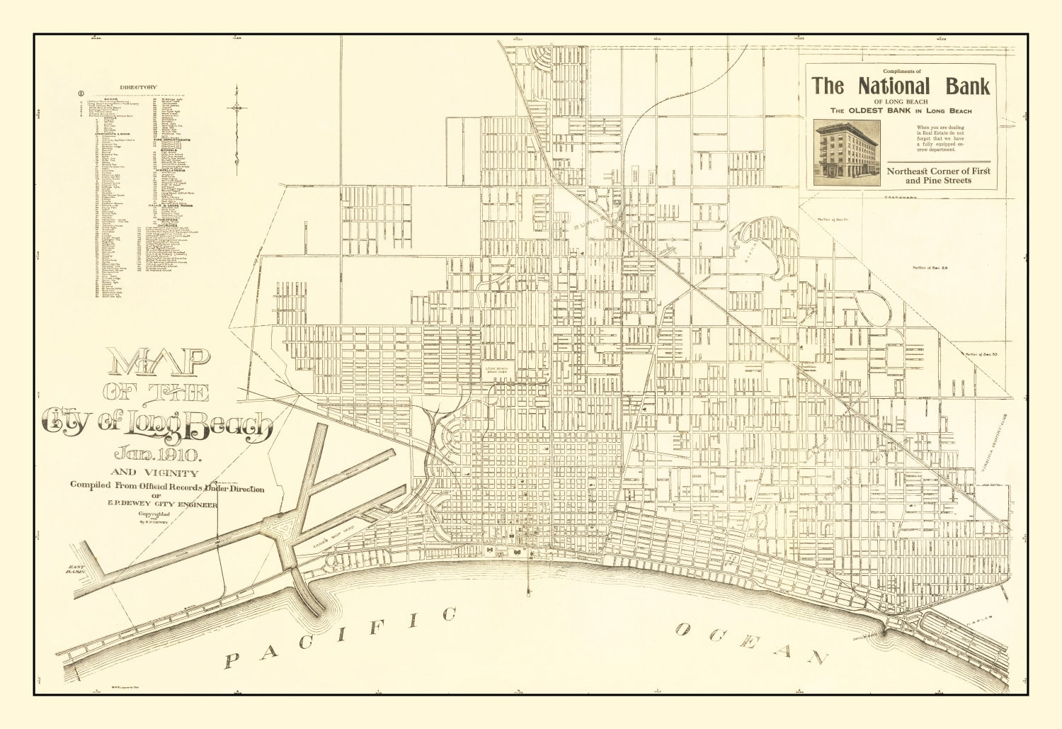 Vintage Map of Long Beach, California 1910
