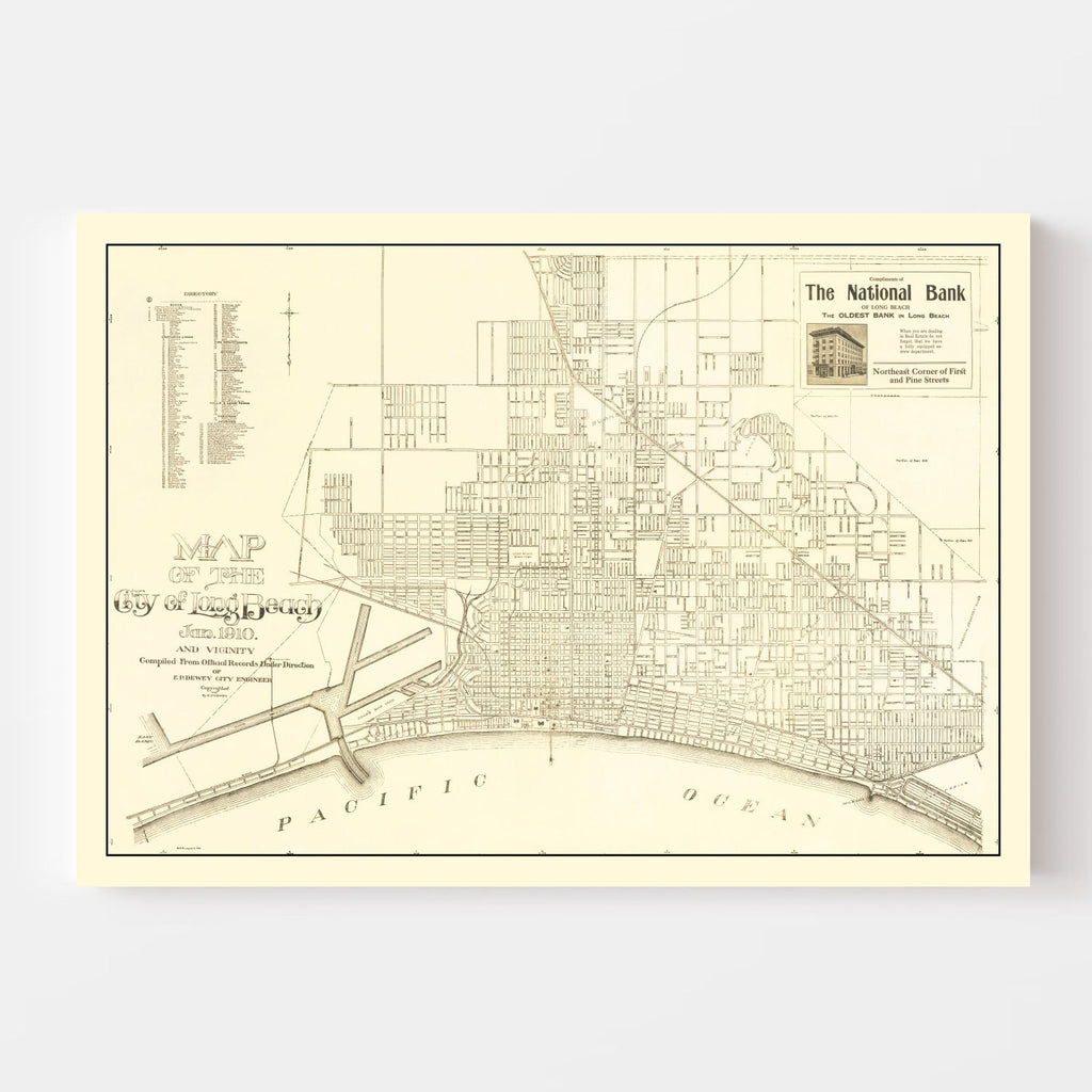 Vintage Map of Long Beach, California 1910