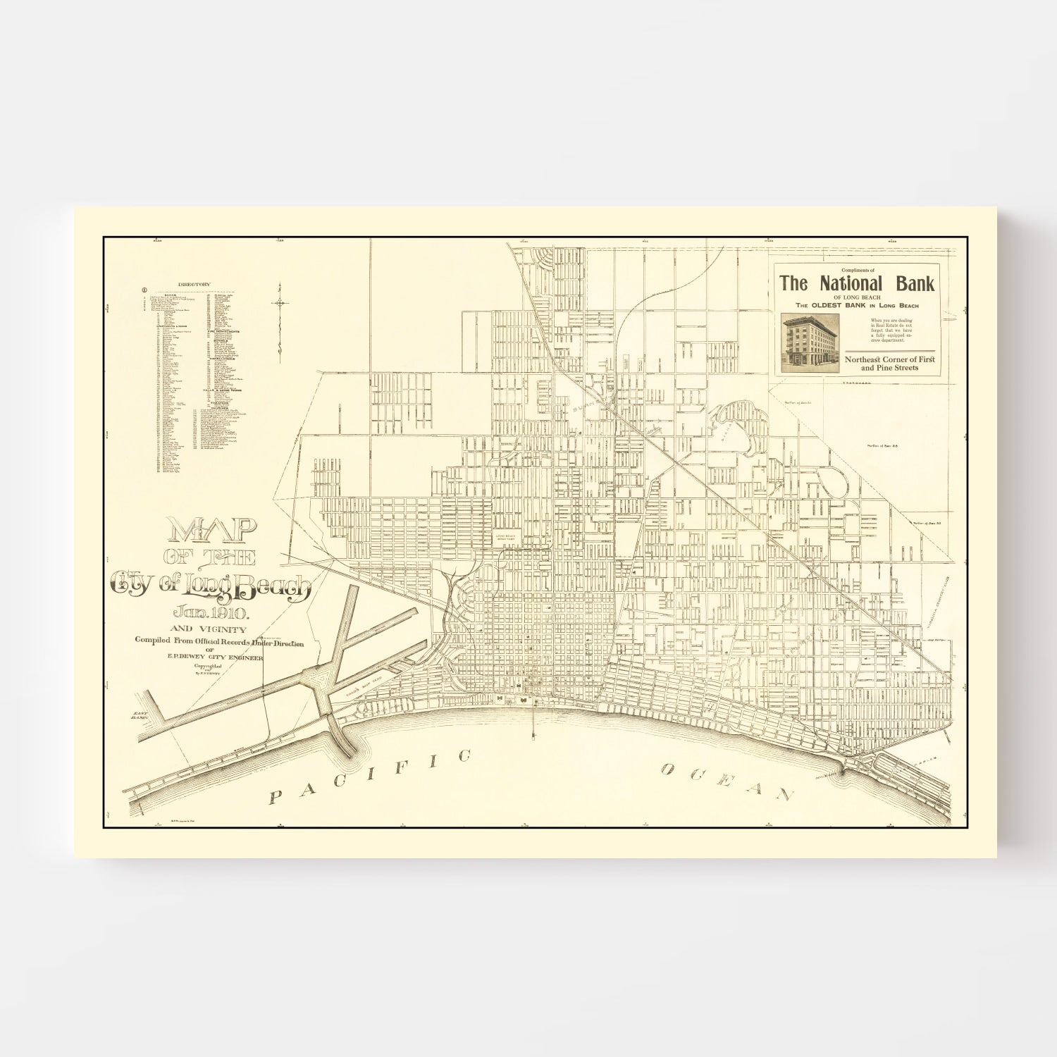 Vintage Map of Long Beach, California 1910