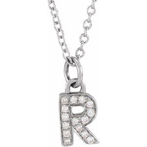 14K White Gold .05 CTW Natural Diamond Petite Initial R 16-18" Necklace