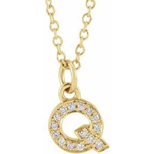 14K Yellow Gold .05 CTW Natural Diamond Petite Initial Q 16-18" Necklace