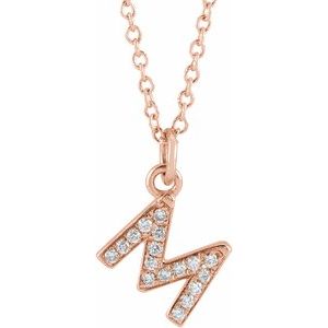 14K Rose Gold .06 CTW Natural Diamond Petite Initial M 16-18" Necklace