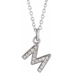 14K White Gold .06 CTW Natural Diamond Petite Initial M 16-18" Necklace